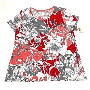 Womens Croft & Barrow Stretch Top Size XL Textured fabric Career Floral Blouse